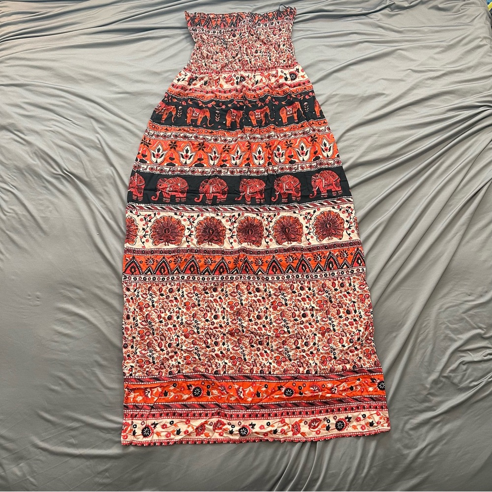 Printed Strapless Maxi Dress